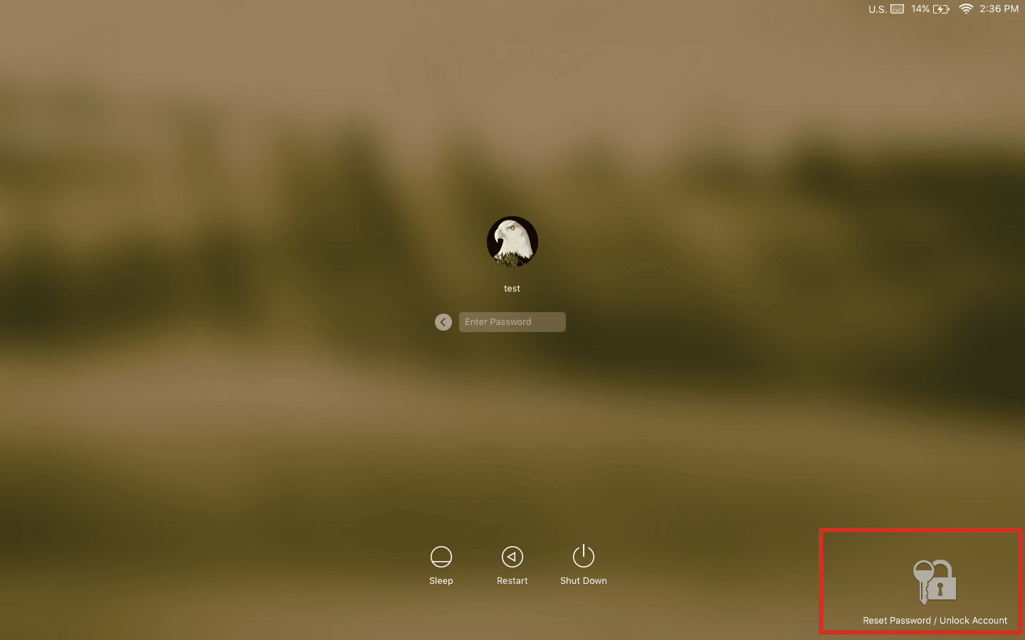 The Reset Password / Unlock Account button on the Linux login screen
