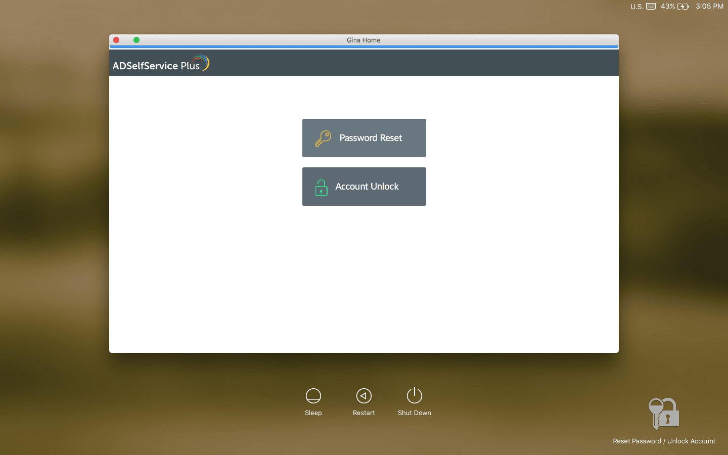 Selecting Password Reset on a Linux machine