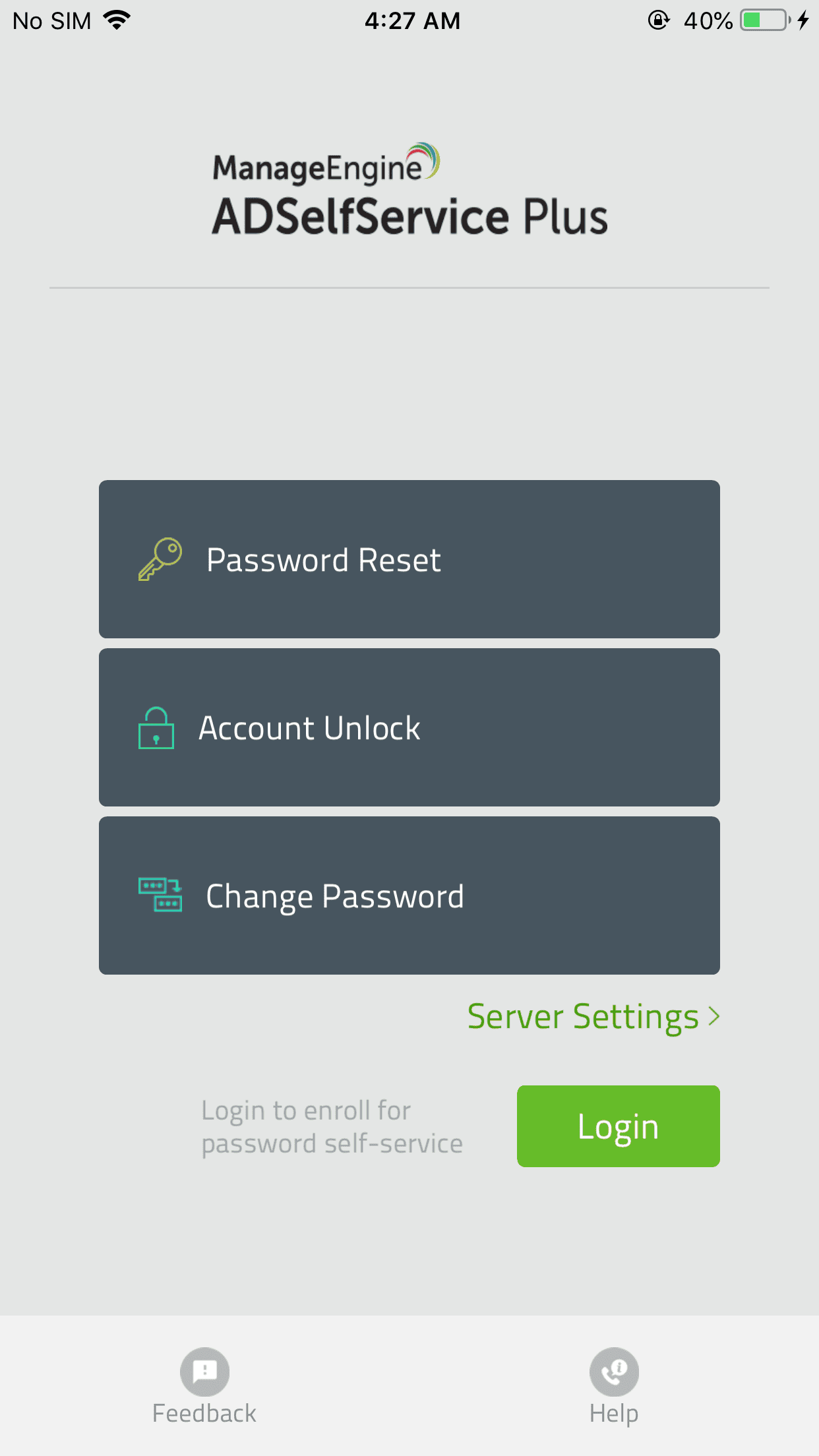 Tapping Password Reset in the ADSelfService Plus mobile app